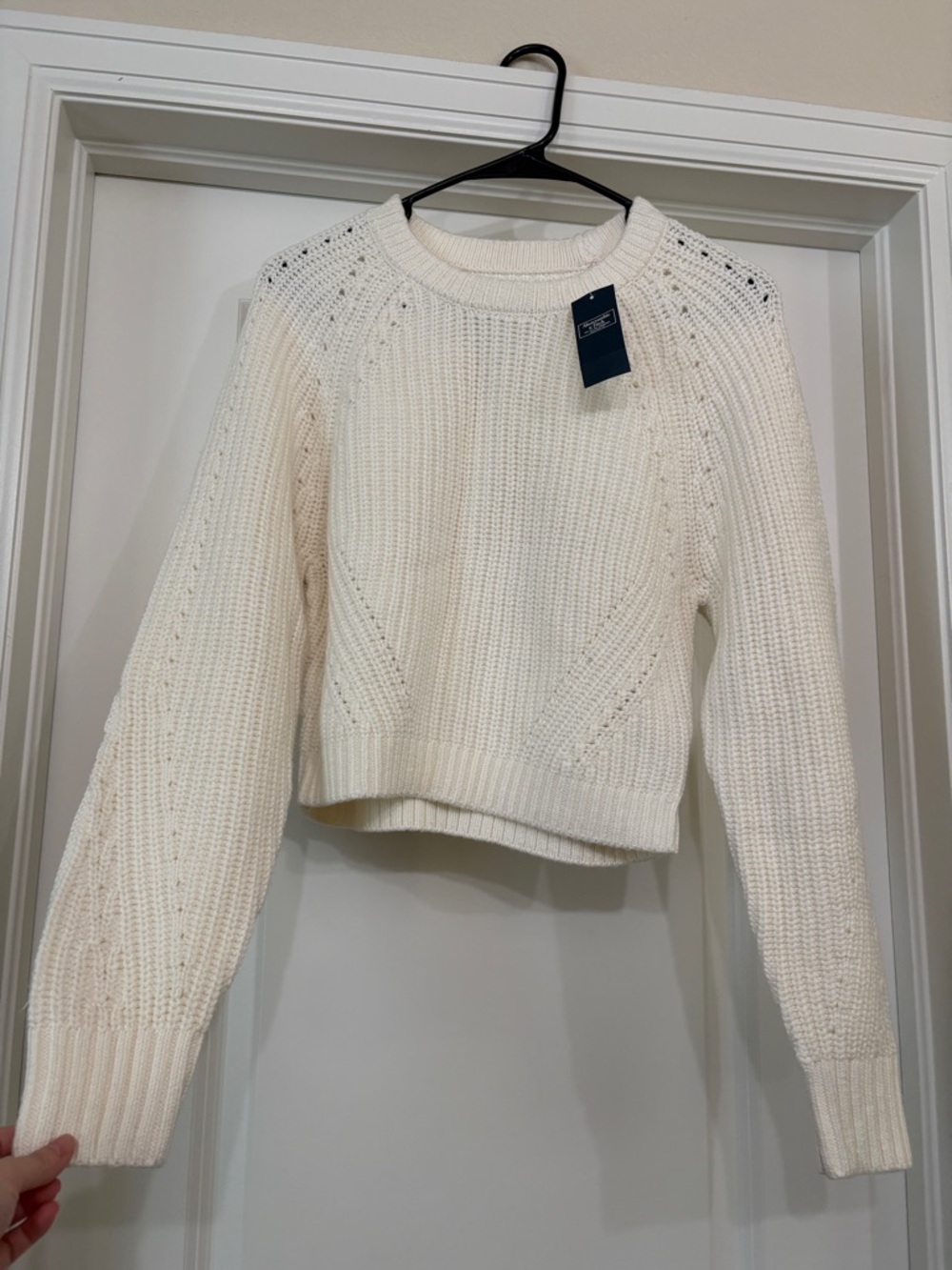 Abercrombie & Fitch Cream Cropped Crewneck Sweater